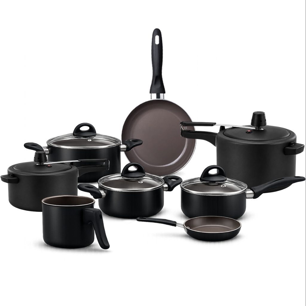 Jogo de Panelas 8 peças Com Panelas de Pressão 3 e 4,5L Brinox Ceramic Life Preto
