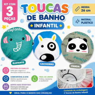 Kit 3 Toucas Plástico Infantil Animais Banho