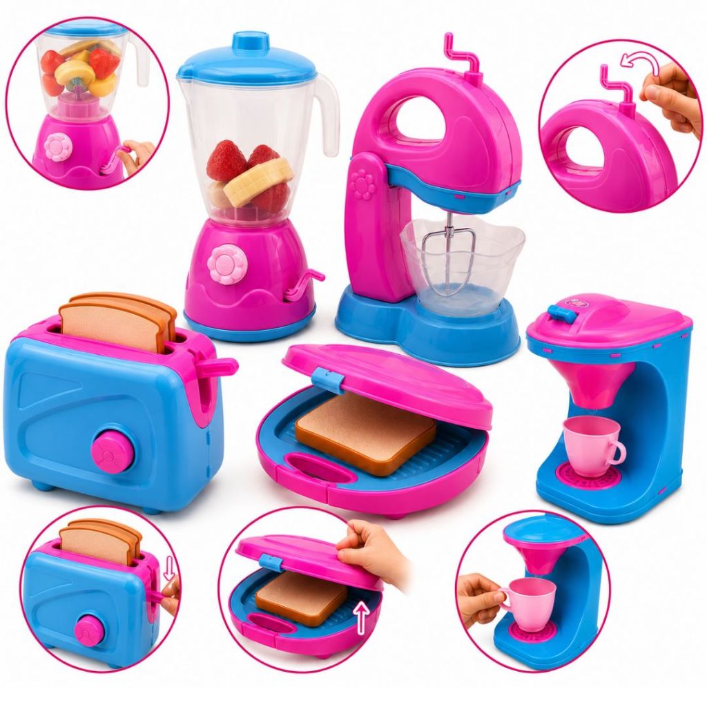 Kit Cozinha Infantil 13 Peças  Brinquedo Completo Eletrodomésticos Comidinhas Menina Acessórios Faz De Conta