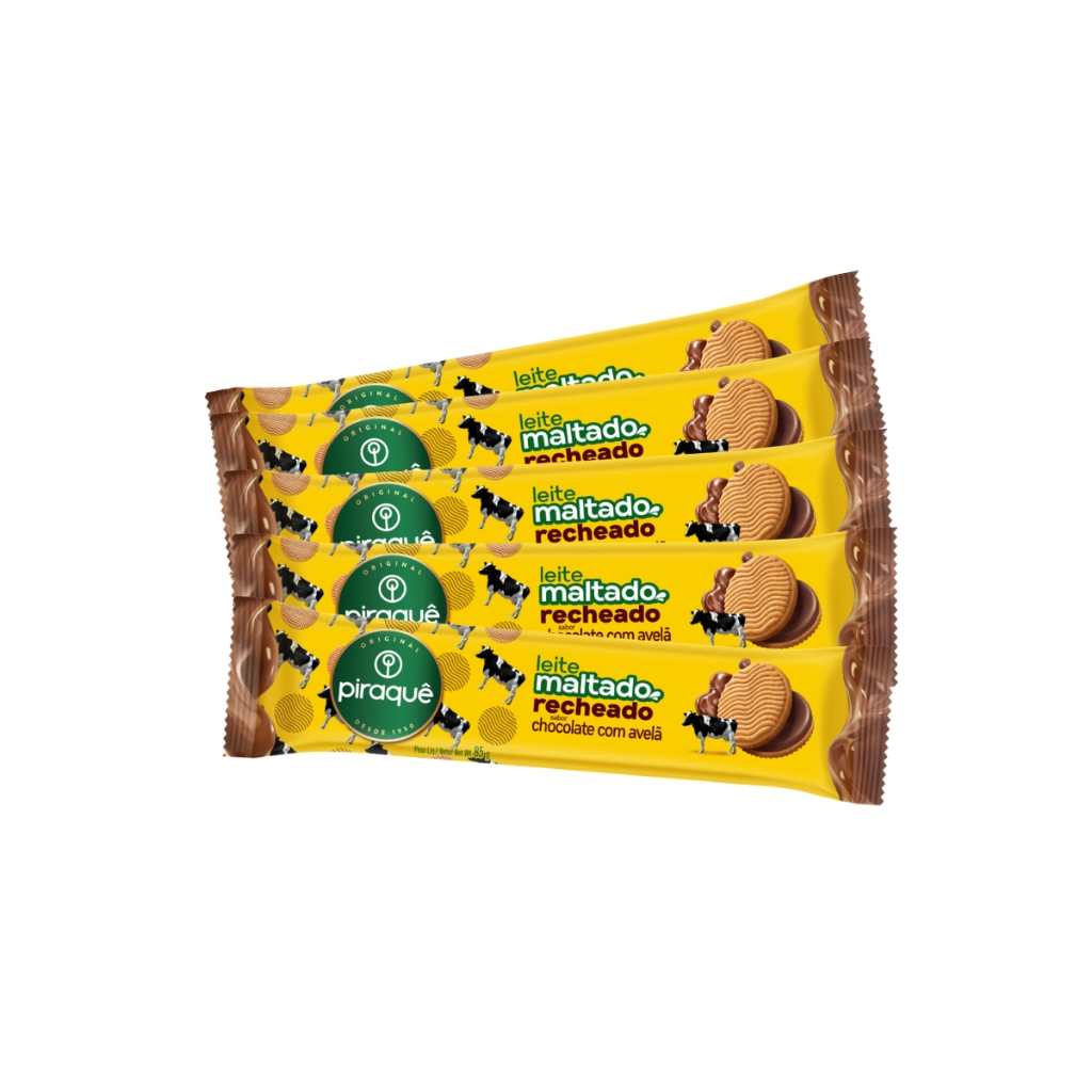 Kit 5un Biscoito Piraquê Maltado Original Recheado com Avelã 85g