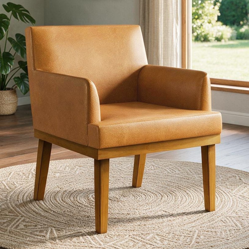 Poltrona Decorativa Para Sala De Estar Base Mel Beatriz W01 Couríssimo Whisky - Lyam Decor