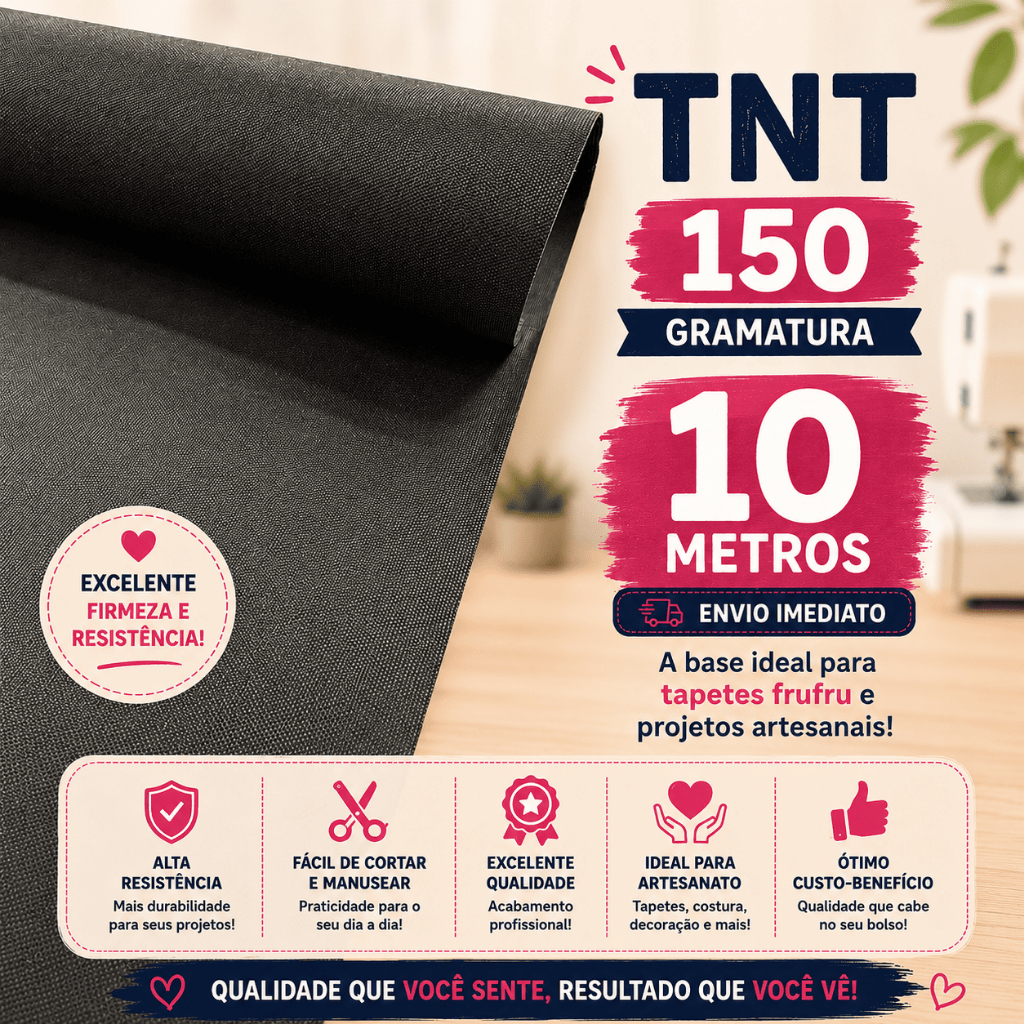 TNT Gramatura 150 Preto 10 Metros | Base para Tapete Frufru | Artesanato | Costura Criativa