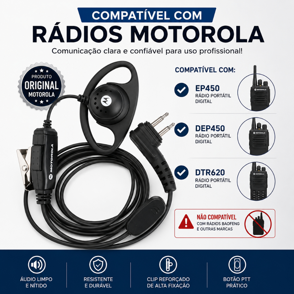 Fone Ouvido Motorola HKLN4599 Compatível Rádio HT EP450 DTR620 DEP450