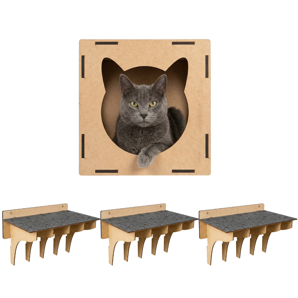 Playground Gatos 4 peças Prateleiras Gatil Mdf Nicho Toca Arranhador Cama Pet Resistente