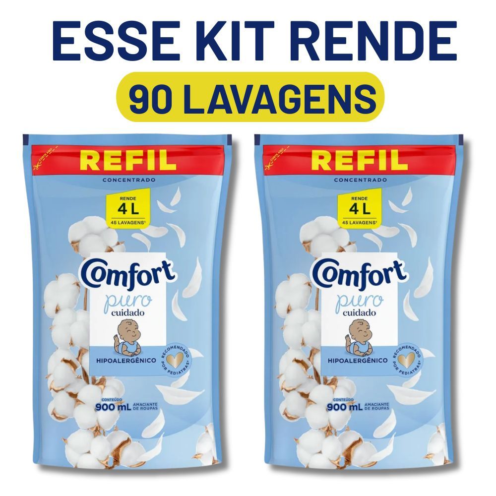 Kit Econômico 2 Amaciantes Comfort Puro Cuidado 900ml Original Alto Rendimento Hipoalergênico