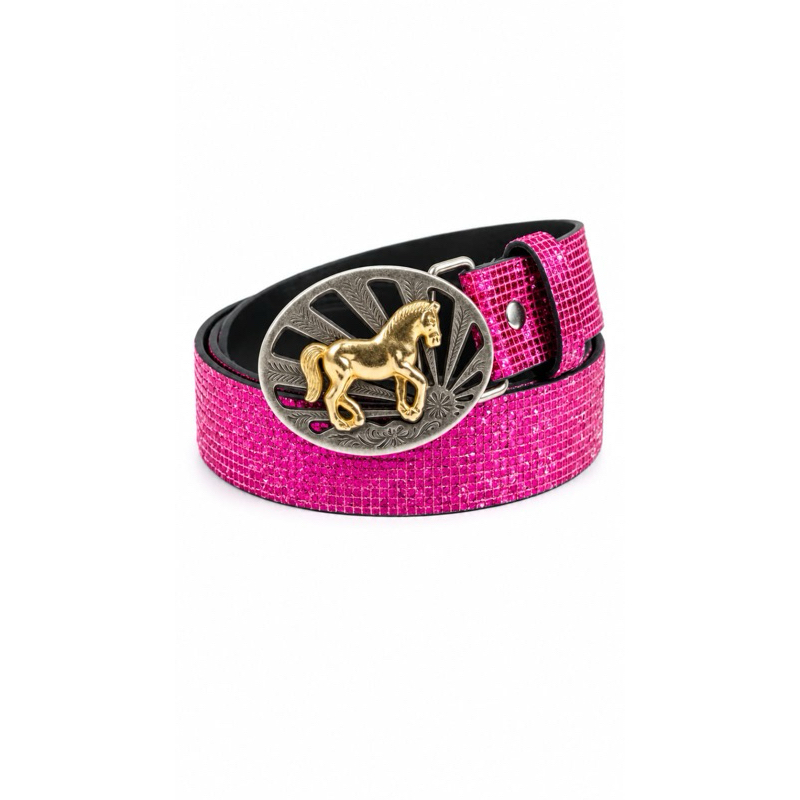 Cinto Infantil Feminino Couro Sintético Glitter com Fivela de Cavalo Dourado Ajustável 3cm moda bem blogueirinha