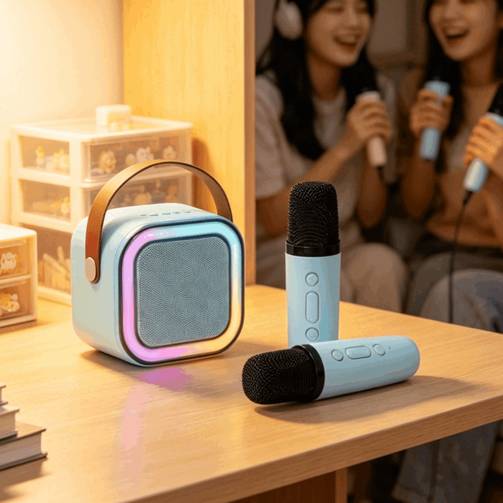 2 Mic/ K12 Caixa de som sem fio com microfone Karaokê, Mini Alto-falante Bluetooth portátil