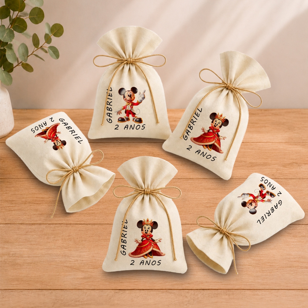 Kit 20 Saquinhos Lembrancinha Personalizada Festa Infantil Aniversário Mickey Minnie Realeza Vermelho 11x17