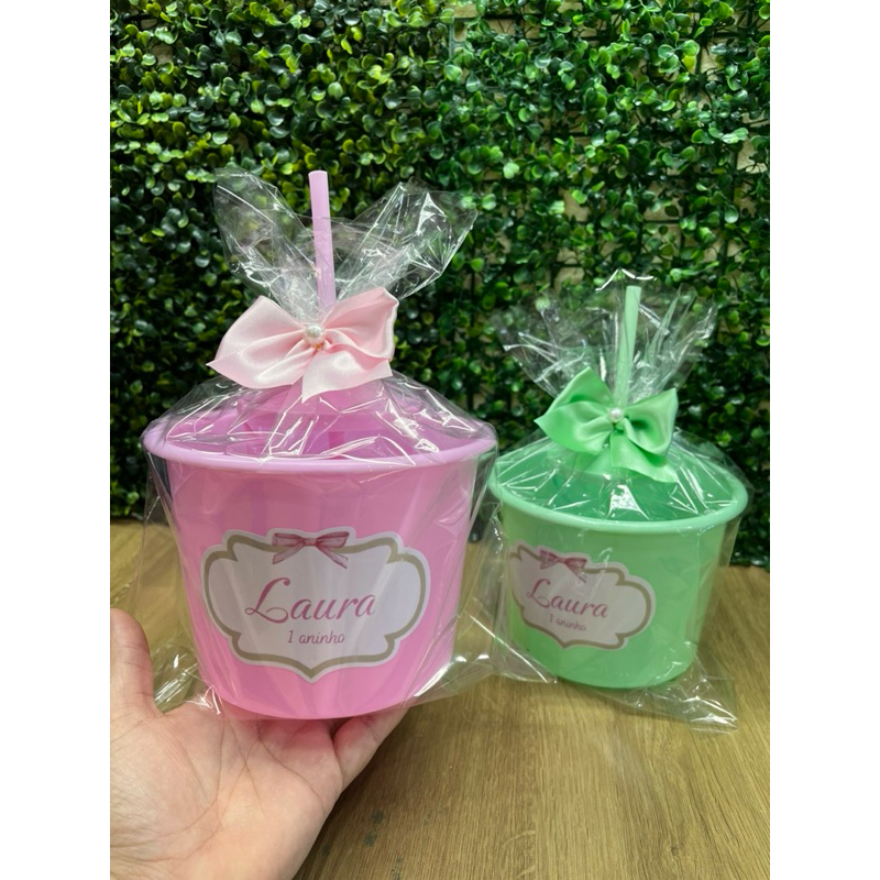 Kit Lembrancinha Infantil Personalizada | Baldinho + Copo com Canudo | Todos os Temas | Festa Aniversário