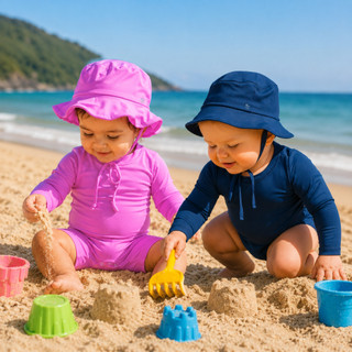 Kit Macacão + Chapéu Proteção Solar UV50+ Praia Verão Menino/Menina Roupa de Banho