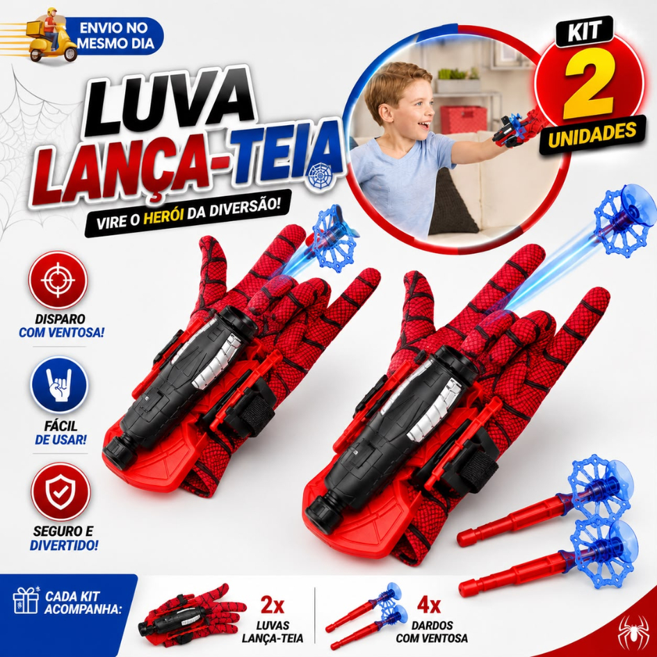 KIT 1 ou 2 Luva Homem Aranha Lança Teia Infantil com Lançador Dardos Ventosa Presente Brinquedo Divertido Super Heroi