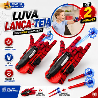 KIT 1 ou 2 Luva Homem Aranha Lança Teia Infantil com Lançador Dardos Ventosa Presente Brinquedo Divertido Super Heroi