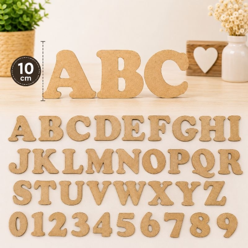 Kit Alfabeto MDF 10cm Completo A-Z + Números 0-9 Corte Laser