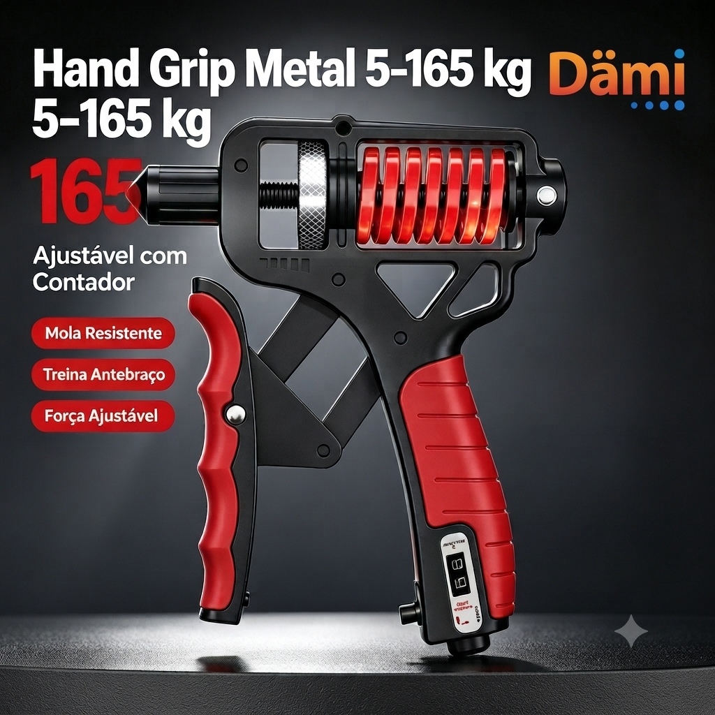 Hand Grip Metal 5-165 kg Ajustável com Contador, Aparelho de Força para Treinamento de Antebraço e Mãos