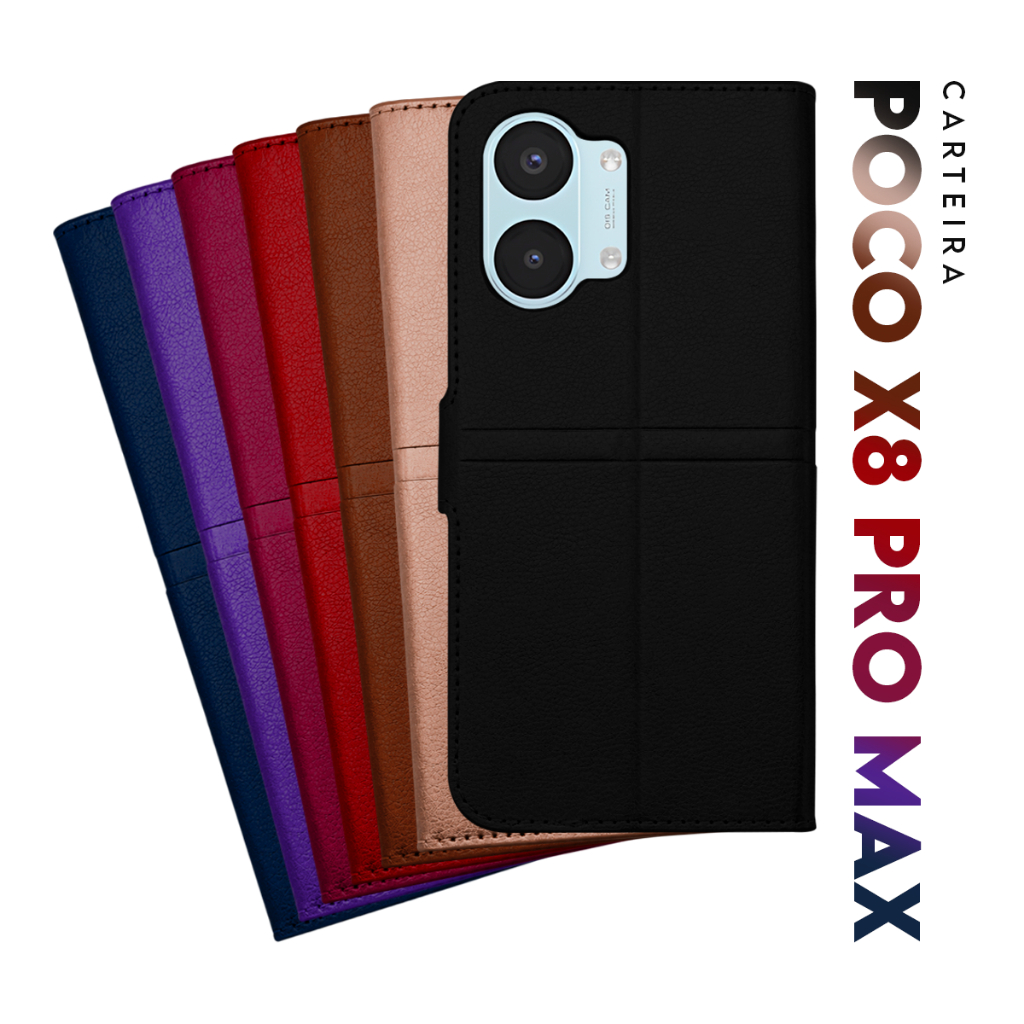 Capa Case Carteira Flip Cover Couro Sintético Preto Xiaomi Poco X8 Pro Max tela 6.83 Pol - Cell in Power25