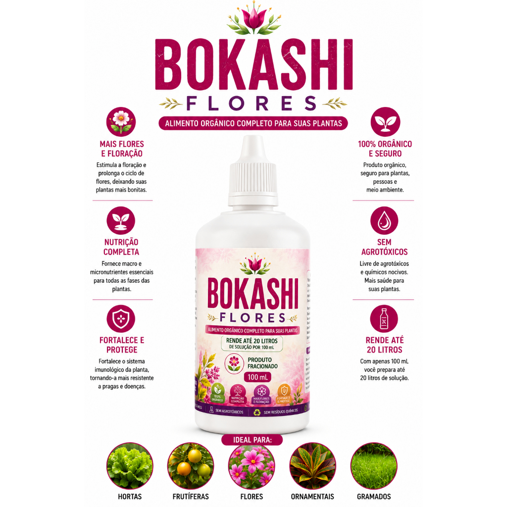 Bokashi Flores 100 mL Concentrado Rende 20 Litros