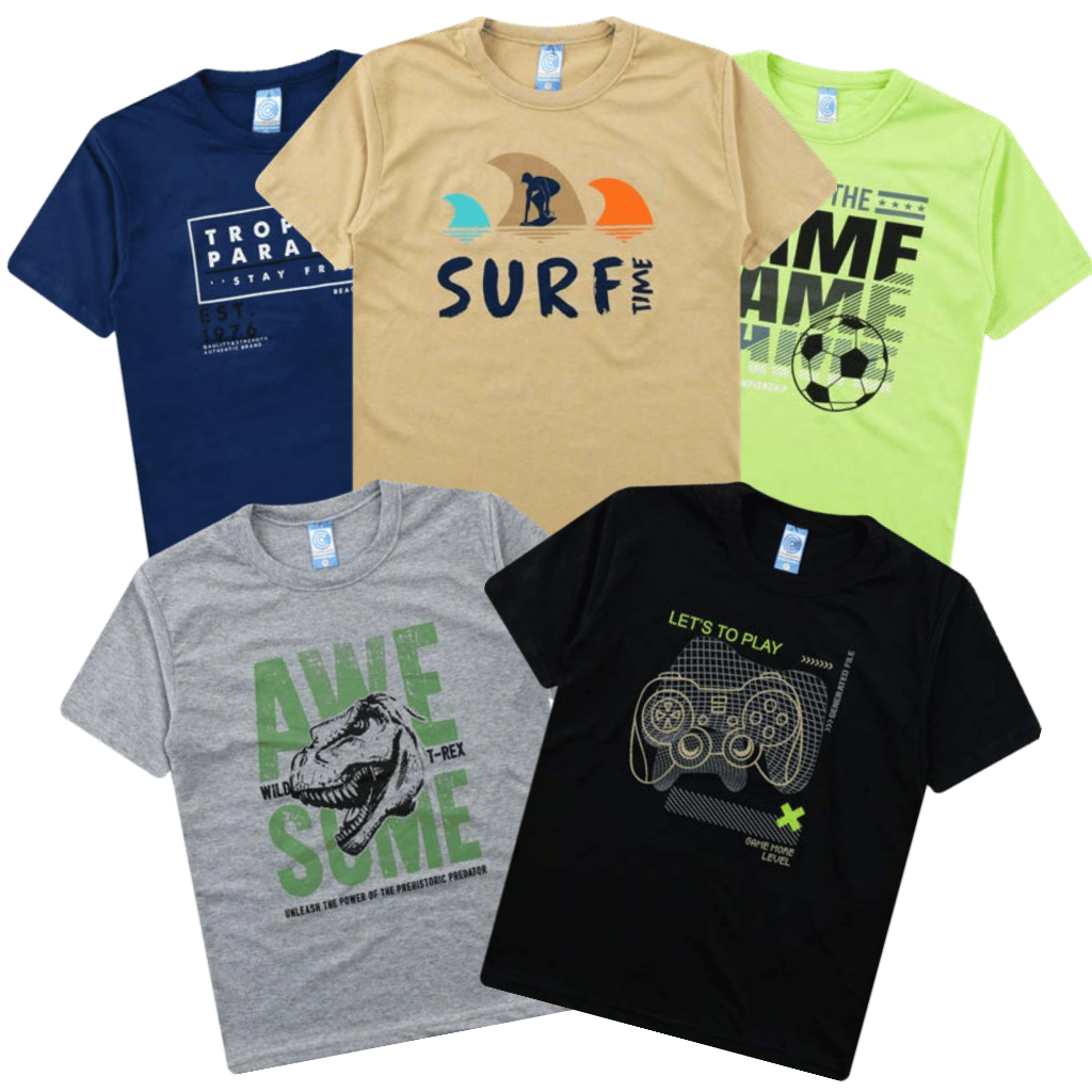 Kit 5 Camisetas Verão Estampadas para Meninos Tam 1 ao 16 | Cores Sortidas