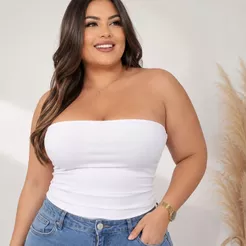 Top Tube Tomara Que Caia Plus Size Forrado Duplo Sem Transparência Suplex P ao G2