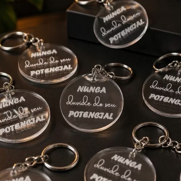 Chaveiro Acrílico Redondo 5cm com Frase Motivacional/ Personalizado Aplique para Lembrancinhas e Artesanato