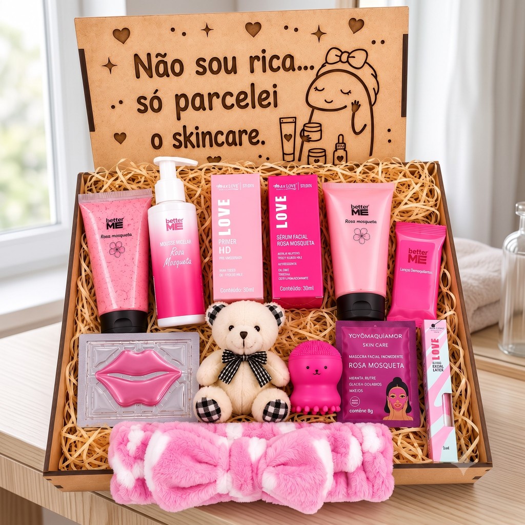 Kit Skincare Limpeza de Pele e Hidrataçao Rosa Mosqueta 12 Itens Presente Premium