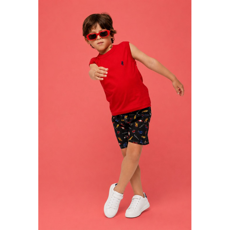 Conjunto Infantil Menino Regata + Bermuda Algodão Verão Roupa Infantil Masculina 2 ao 12 Anos  ESTAMPA ALEATÓRIOA