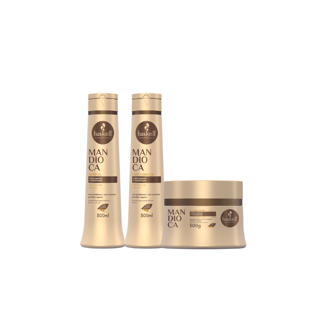 Kit Shampoo, Condicionador 500ml e Mascara 300g Mandioca Haskell