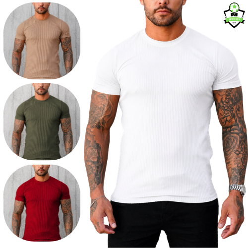 Camiseta Masculina Básica Canelada Slim Fit Confortável Premium Gola Redonda Bem Colada