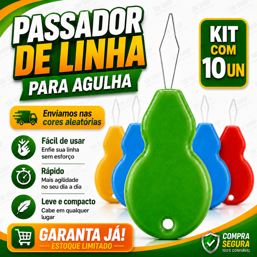 Passador de Linha Enfiador de Agulha para Costura Manual e Máquina Kit 1/10 Unidades Cores Sortidas Leve e Compacto