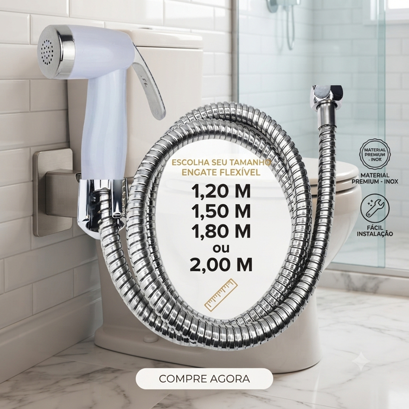 Ducha Higienica Gatilho ABS TOP BRANCO e Engate Mangueira Flexivel em Inox ESCOLHA TAMANHO