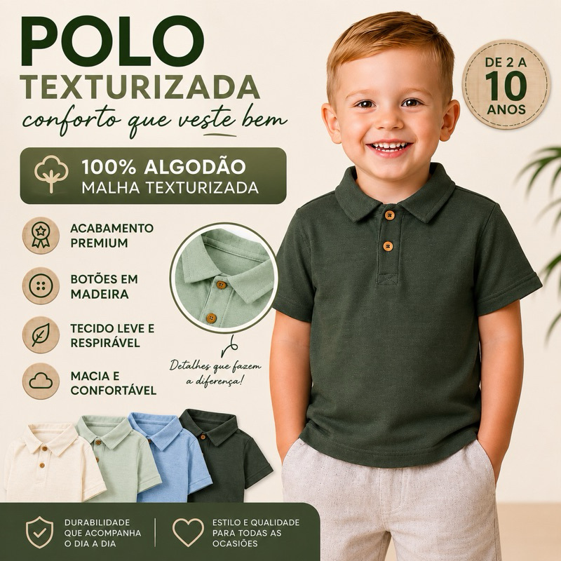 Camisa Infantil Menino GOLA POLO Algodão Premium | Várias Cores