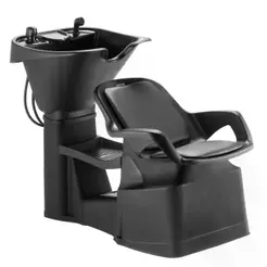 Lavatório de Cabelo Profissional Barbearia Cuba Profunda Reclinável, Estofado, Ducha, Registro e Prateleira para Salão