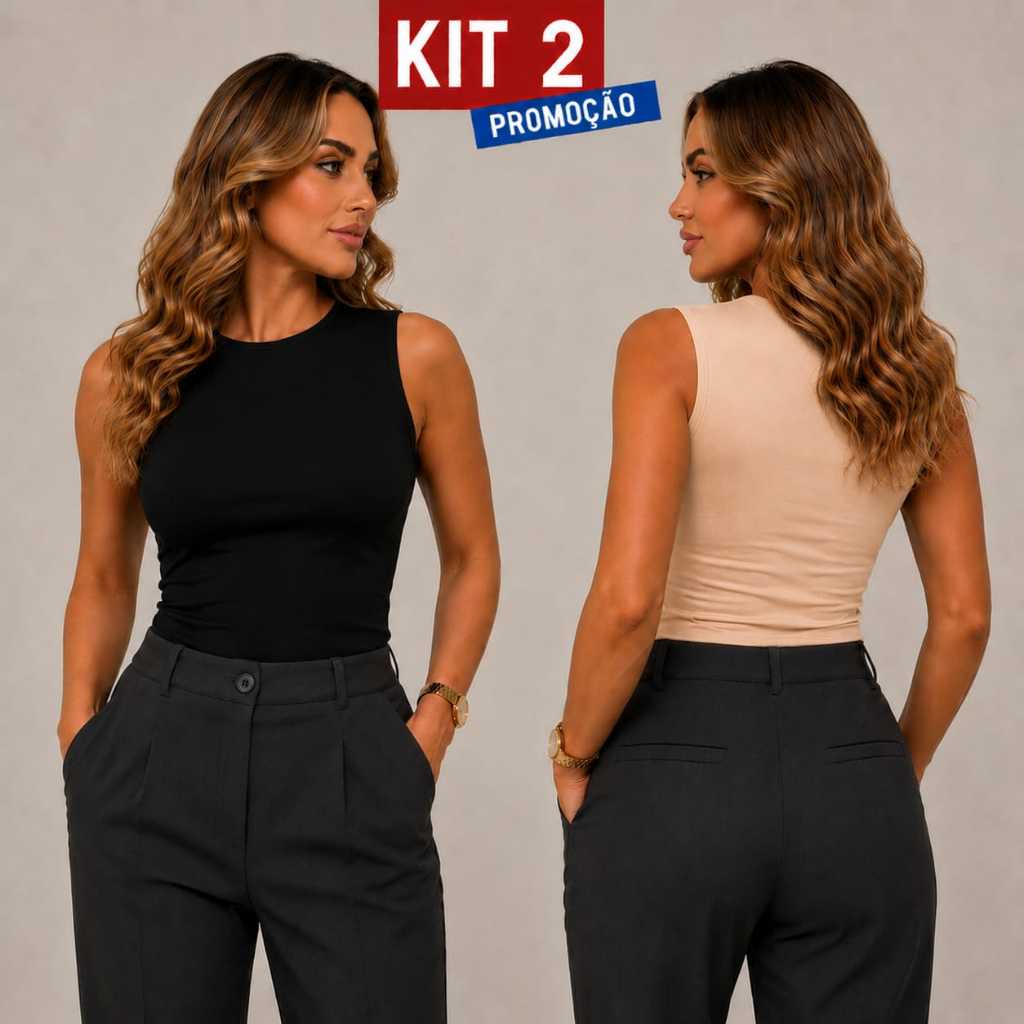 Kit 2 Blusa Regata Top Feminina Suplex Duplo Básica Lisa Blogueira Regatinha Blusinha