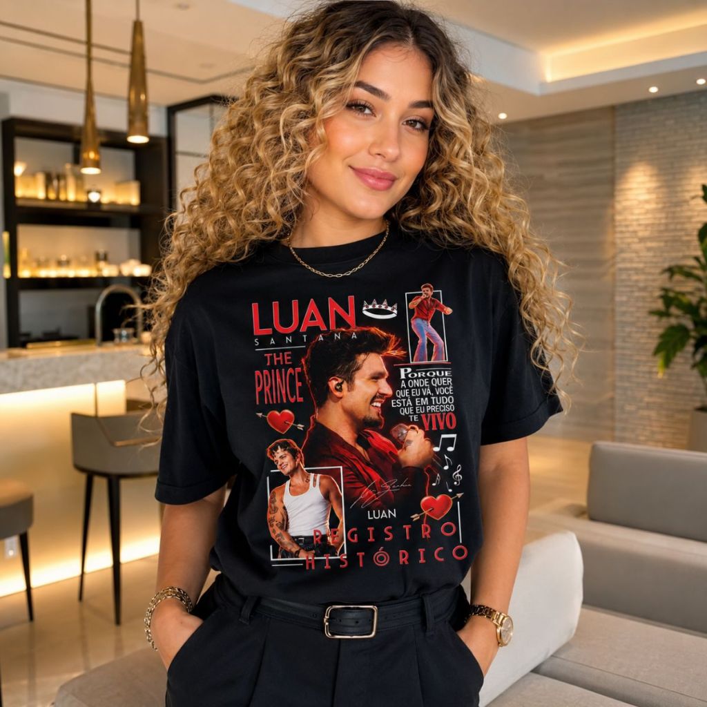Camiseta Feminina Luan Santana Registro Histórico Turnê Blusa Feminina Fã Luanete Camiseta Algodão Envio Rápido