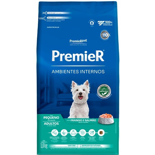 Raçao Premier Ambientes Internos Cães Adultos Porte Pequeno Frango E Salmão 1 Kg