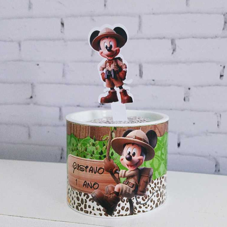 Tubo lata personalizado MICKEY SAFARI, lembrancinhA/festa infantil, decoração de aniversário, lembrancinha de festa