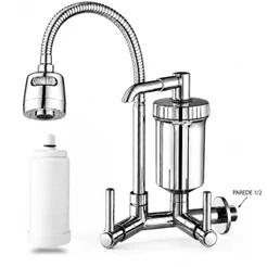 Torneira De Parede Cozinha Gourmet Cromada Pia 2 Jatos Com Filtro Flexível