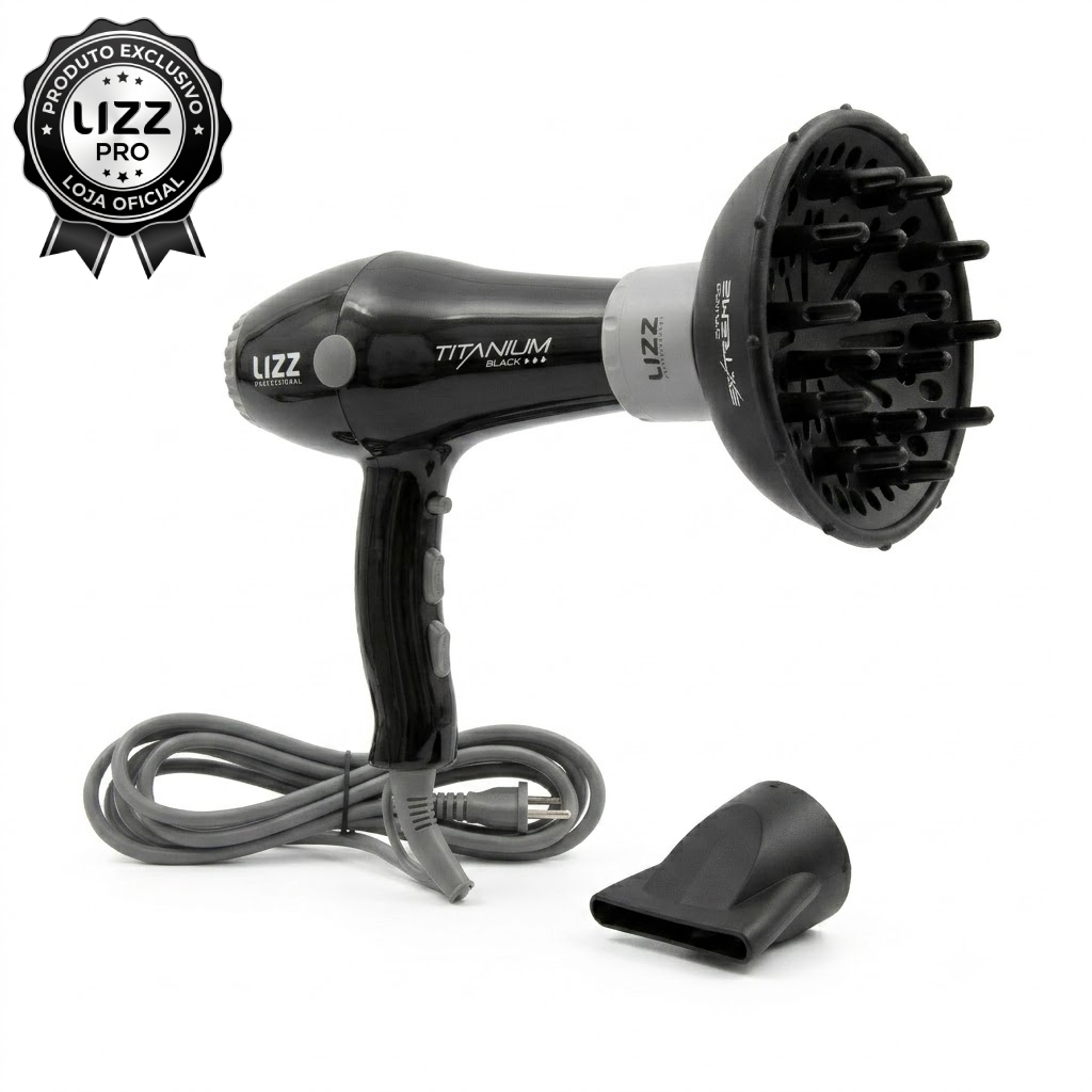 Kit Profissional com Secador Titanium Black até 2400W + Difusor Extreme Lizz Pro