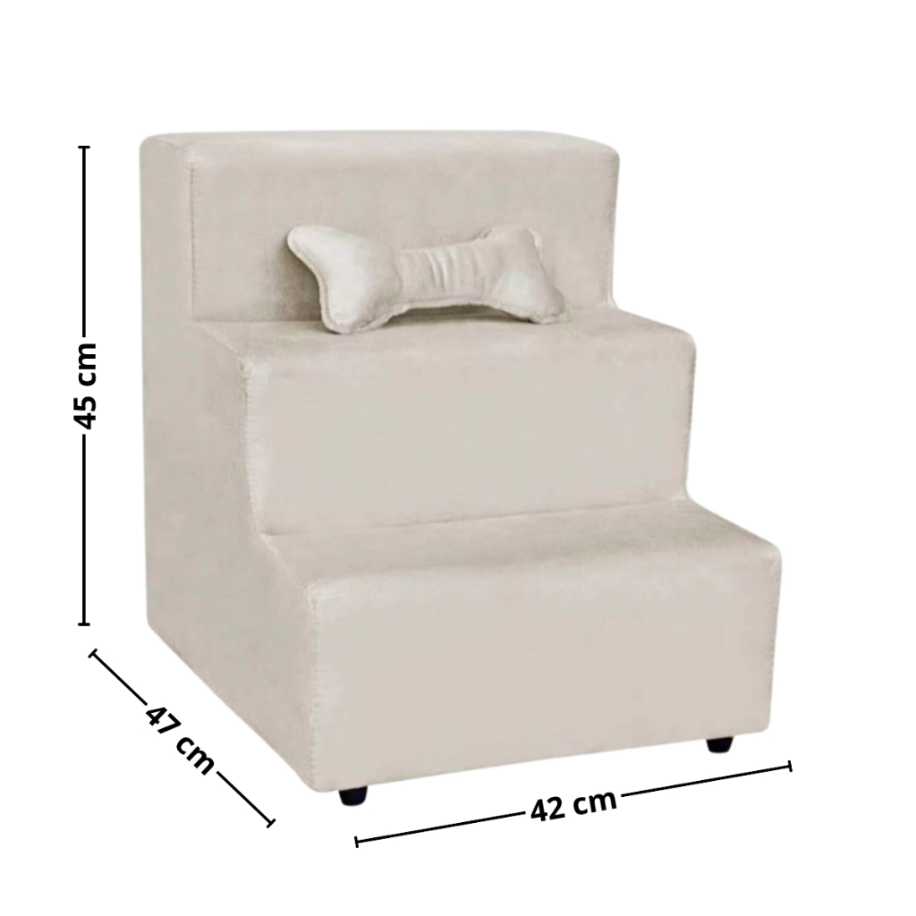 Escada Pet Estofada 3 Degraus para Cachorrinho e Gato com Brinde, Escadinha com Conforto e Segurança