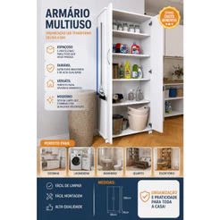 Armário Organizador Multiuso Area De Serviço 2 Pts C Rodinha Branco
