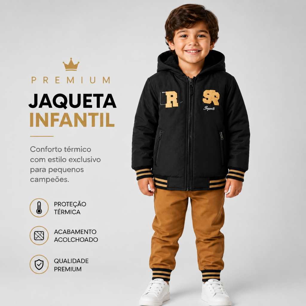 Jaqueta Infantil Bebe De 1 a 3 Anos Forrada Premium com Capuz Térmica Inverno Menino Quentinha Ref: O81