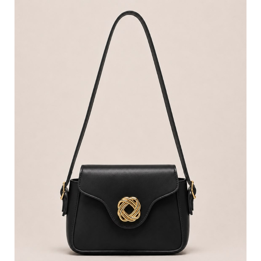 Bolsa Feminina Baguete De Ombro Coração Dourado Luxo Moda Feminina Couro Sintético Alça Regulável