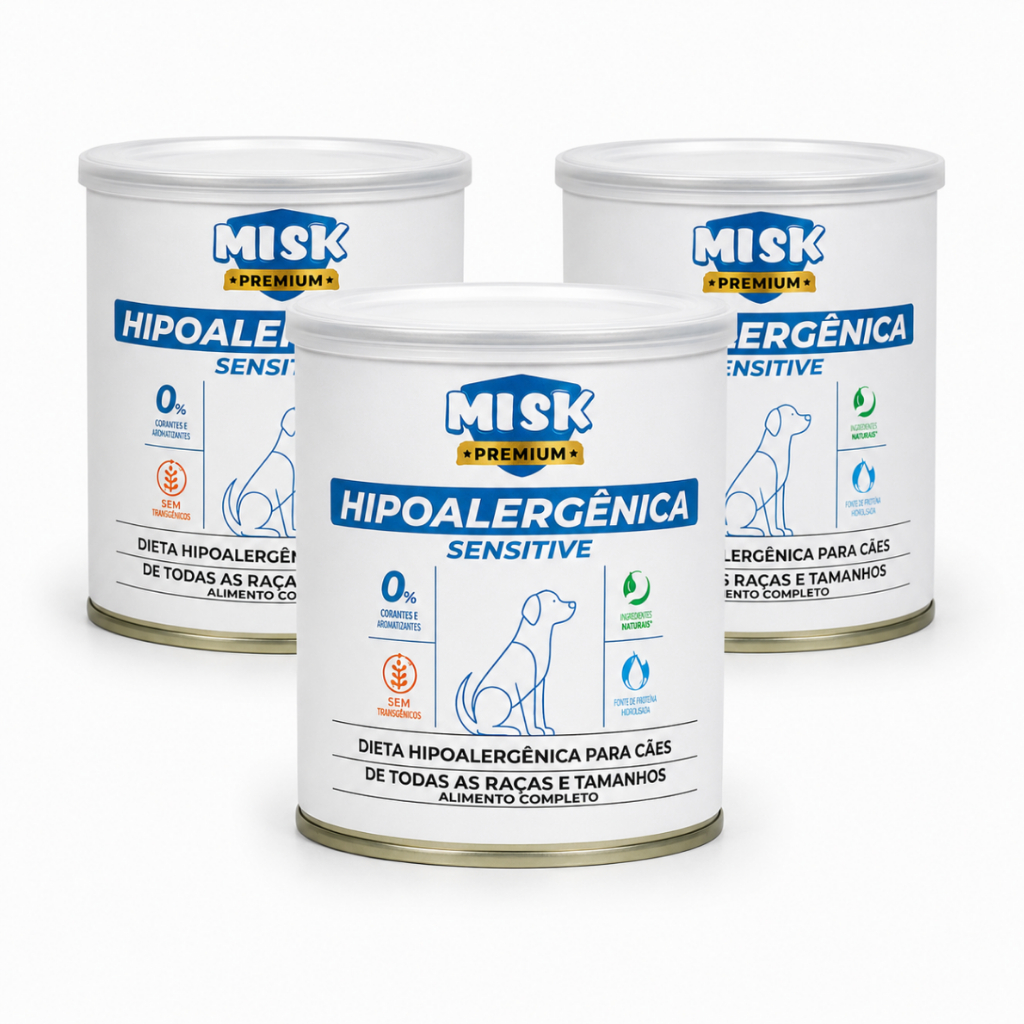 Kit 3 Latas Ração Úmida Misk Cachorro com Alergias Hipoalergênica Diet Hypoallergenic Cães