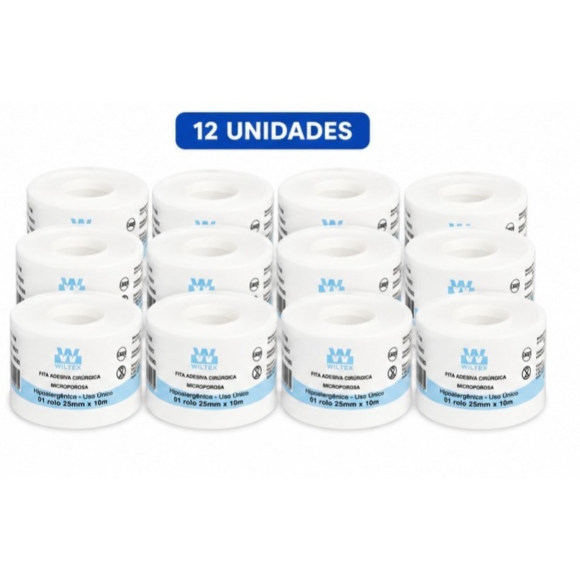 Kit 12 Fita Microporosa Branca 2,5m X 10m - Wiltex