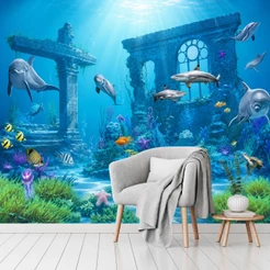 Papel de Parede Personalizado Fundo do Mar Navio Abandonado