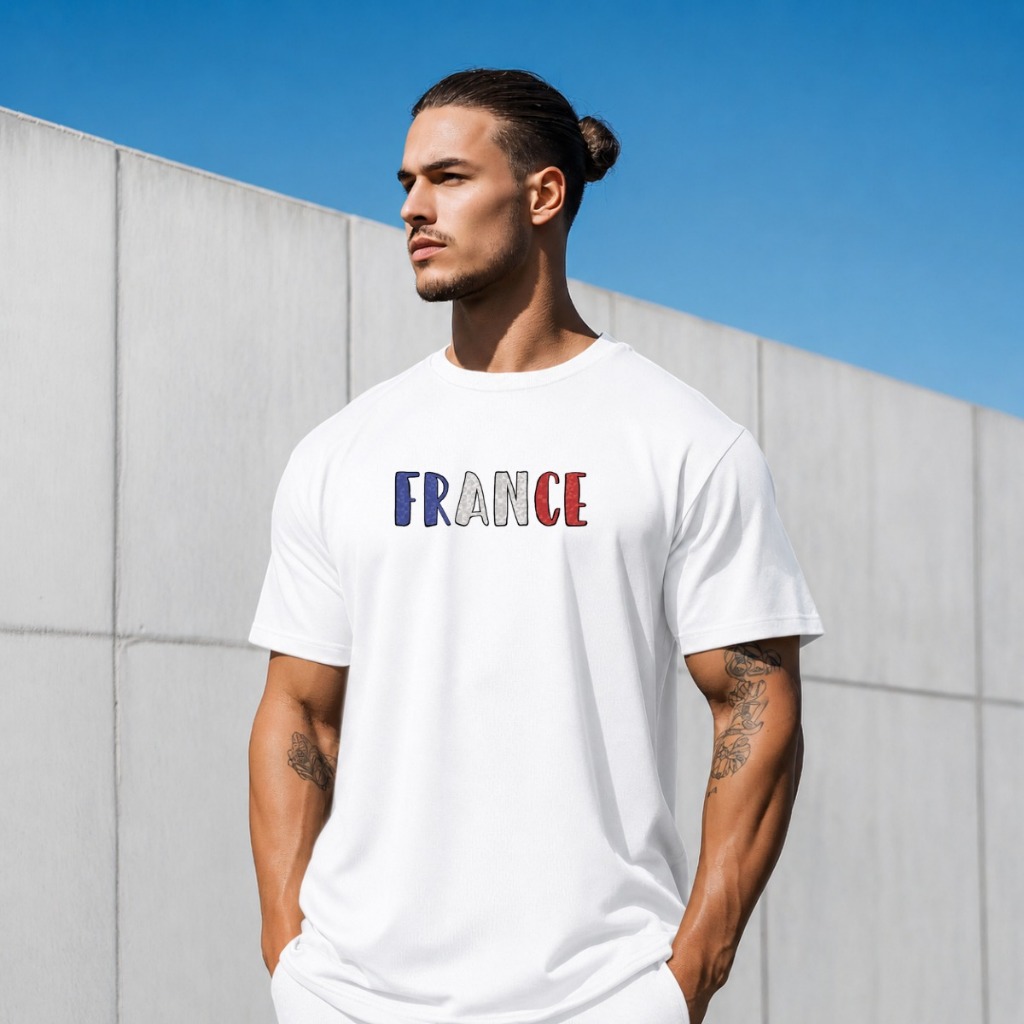 Camiseta Masculina 100% Algodão Estampada France Colorido Bandeira País Turismo Camisa Casual Básica Viagem Confortável