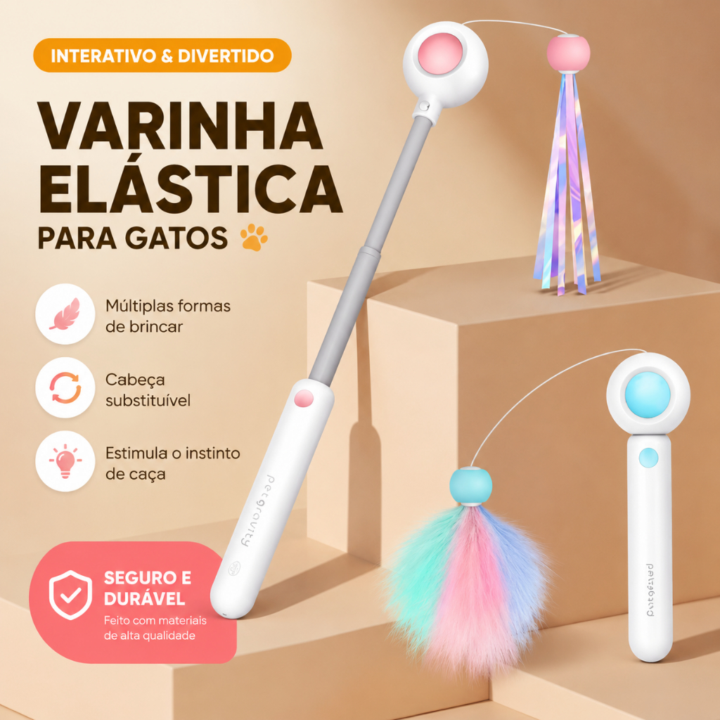 Varinha Interativa para Gatos com Laser + 2 Cabeças Substituíveis