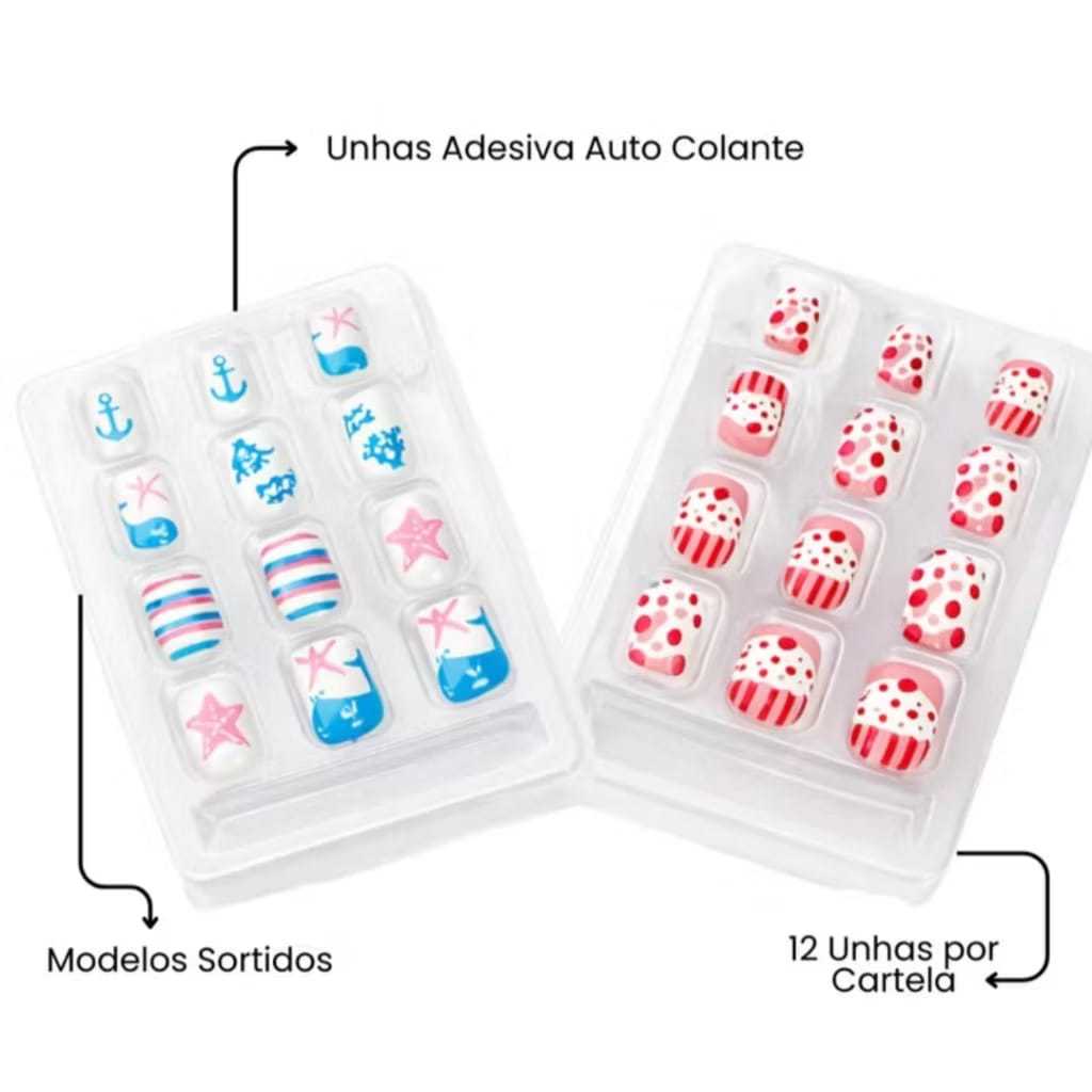 Unhas Postiças Infantil Kids com Adesivo – Caixa com 12 Unhas Decoradas Sortidas — imagem 2 de 2