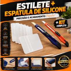 Kit Espátula de Silicone Flexível e Estilete Para envelopamento e Aplicação De Adesivo Vinil