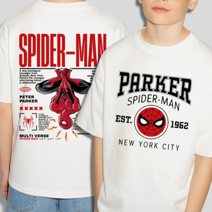 Camisa Camiseta Infantil Unissex Homem Aranha, Camisa Infantil estampado nas costa
