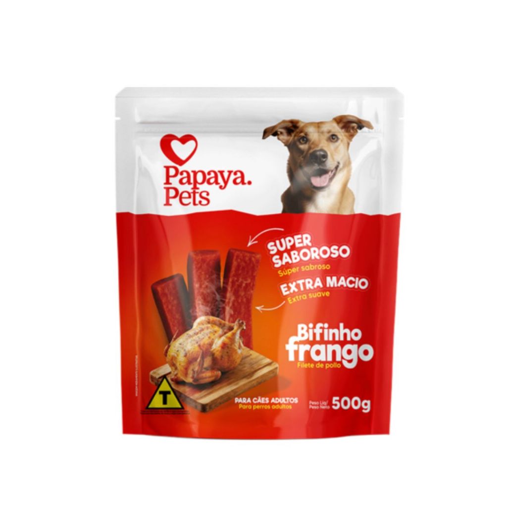 Petiscos Macios P/ Cães Soft Bifinho Frango Papaya Pets 500g